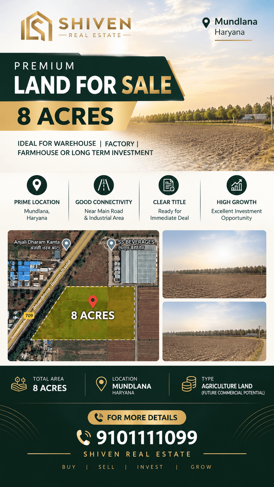 8 acres agricultural land for sale in Mundlana, Sonipat, Haryana - property flyer